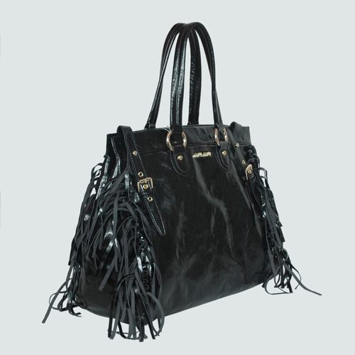 90265 Miu Miu in pelle nappa lucida Tote Bags 90265 nero